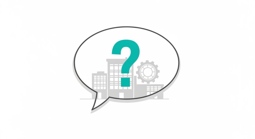 FAQ — NPS Balão de fala com ponto de interrogação e contorno discreto de prédio, sem texto