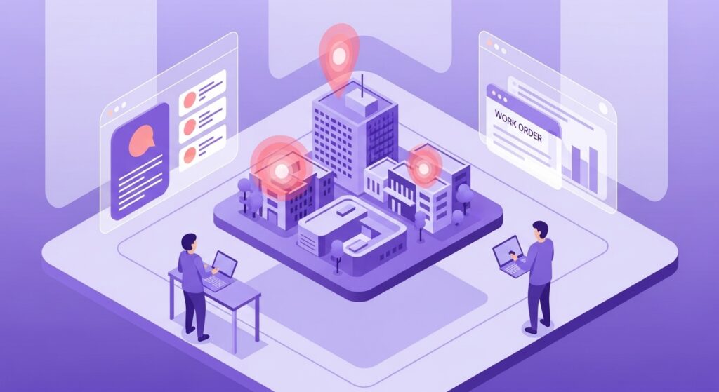 Digital twin e decisões operacionais em Facilities entral de operações com digital twin do prédio e alertas priorizados orientando decisões em Facilities
