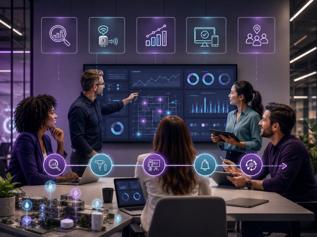 Equipe EVOLV analisa metodologia de IoT e inteligência artificial para transformar a gestão de facilities em ambiente corporativo.